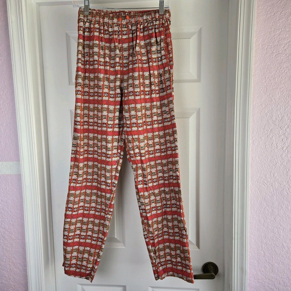 The Simpsons Duff Beer Can Red Cotton Pajama Pants Size S Pockets Lounge Unisex